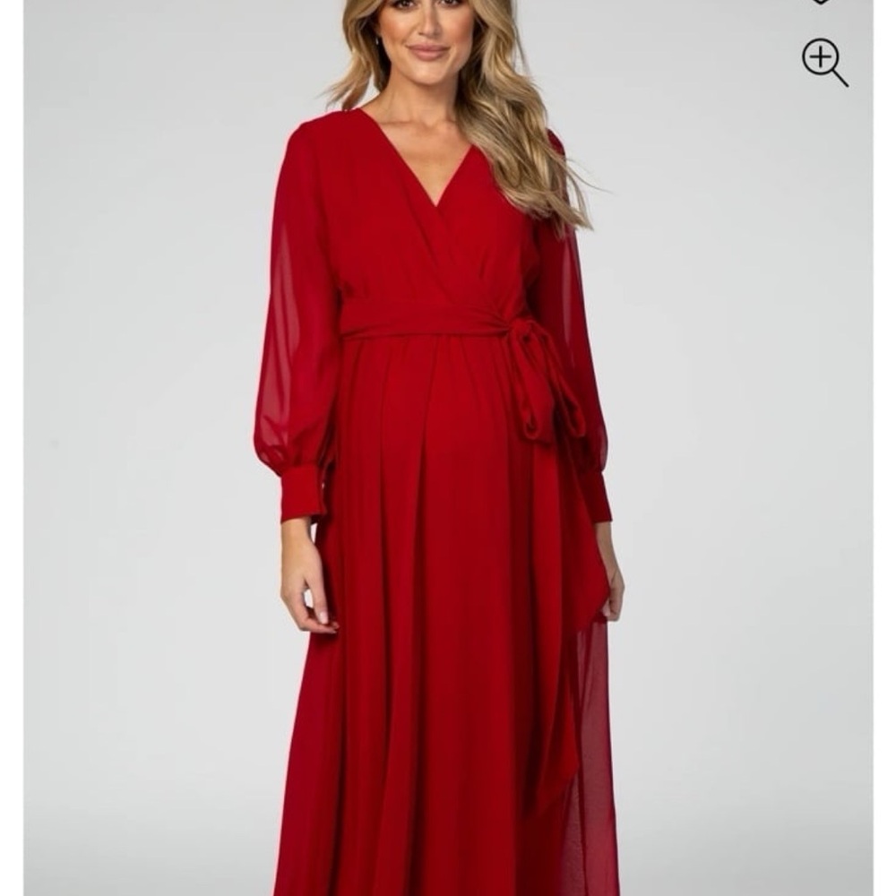 Maternity Pink Blush Red Maxi Dress